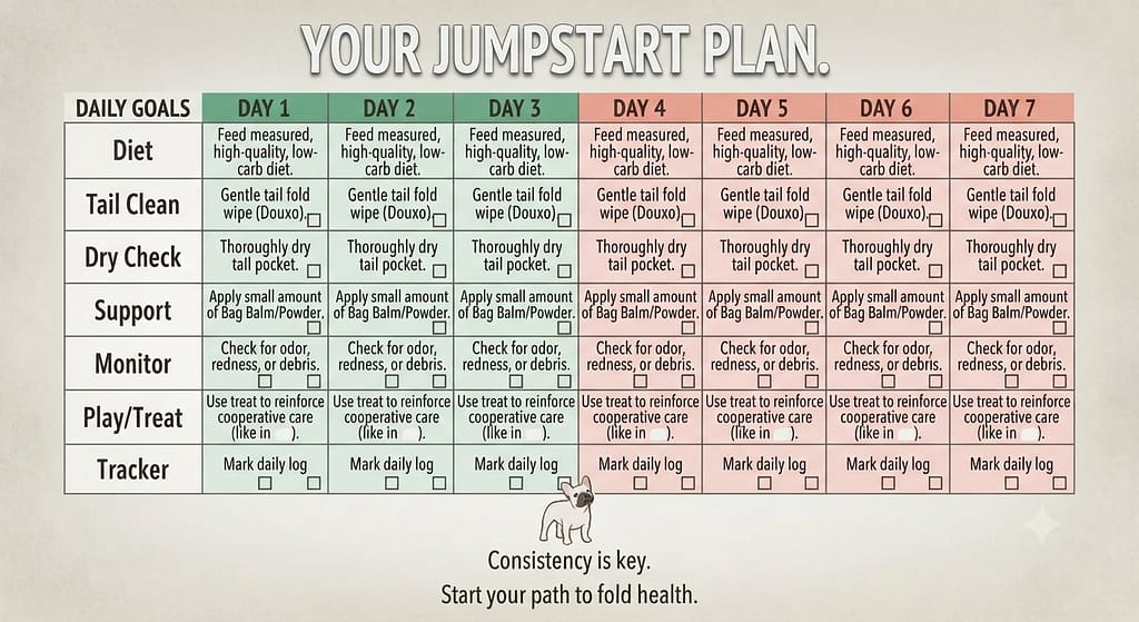 7-day calendar preview Days 1-7 with daily goals and checkboxes. Text: "Your jumpstart plan."