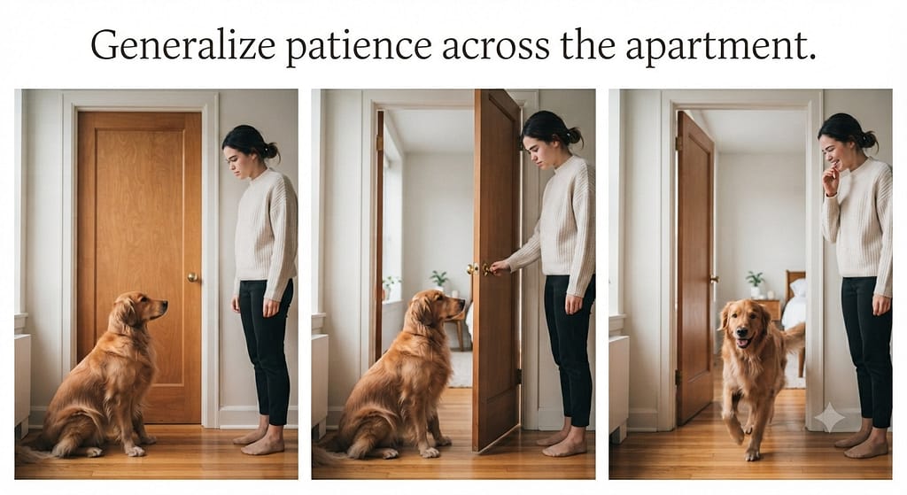 Place training sequence (3 images) 1. Lure to mat / 2. Reward on mat / 3. Add distractions. Text: "The studio solution."