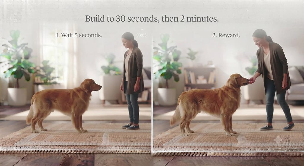 Duration sequence (2 images) 1. Wait 5 seconds / 2. Reward. Text: "Build to 30 seconds, then 2 minutes."