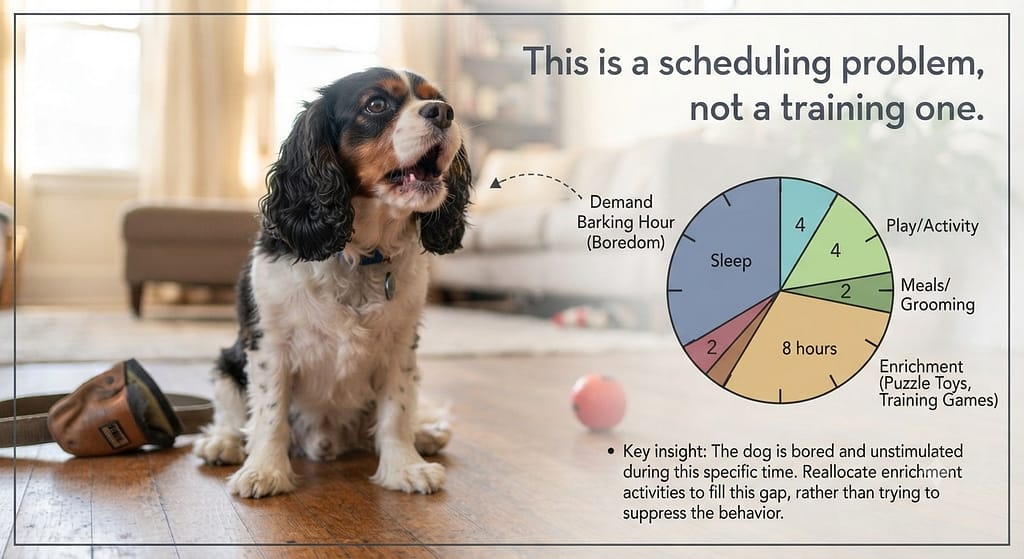 This is the dog that barks at nothing, just to hear a sound. They are usually under-exercised and under-stimulated.