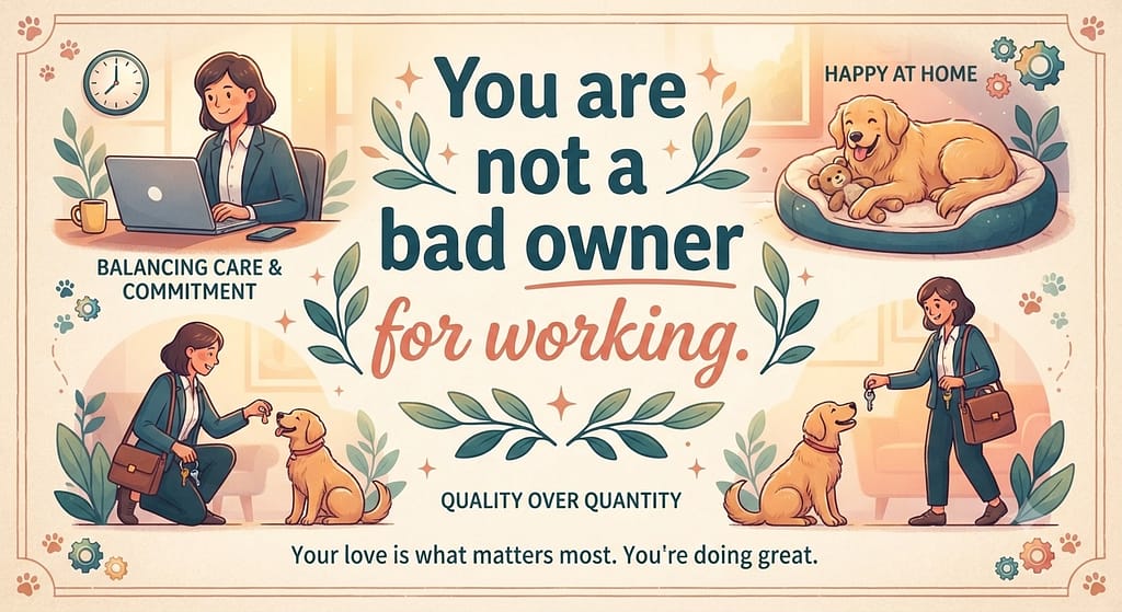 Empowering graphic Text: "You are not a bad owner for working."