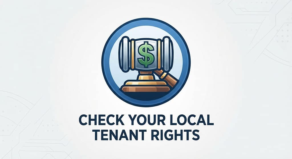State law icon Gavel with dollar sign. Text: "Check your local tenant rights."