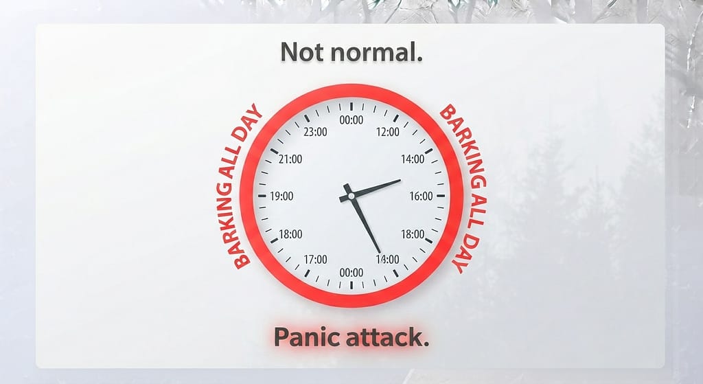 24-hour clock graphic Barking all day highlighted red. Text: "Not normal. Panic attack."