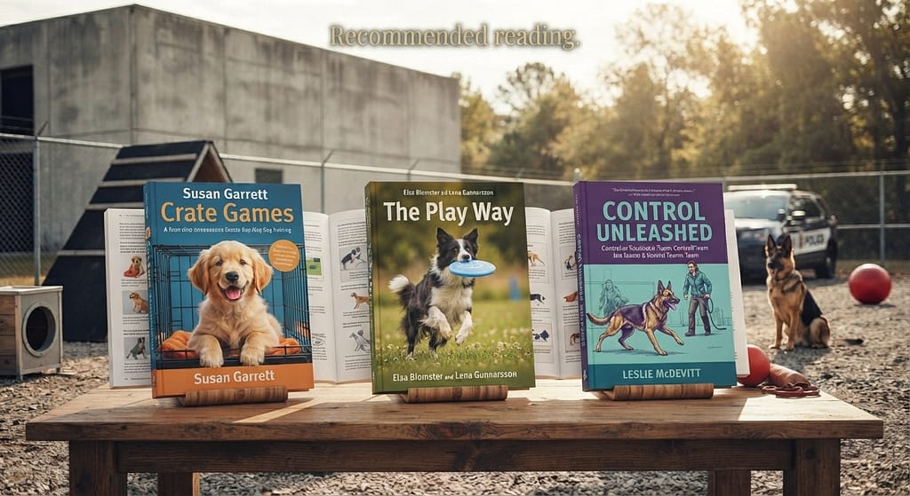 Book covers "Crate Games", "The Play Way", "Control Unleashed". Text: "Recommended reading."