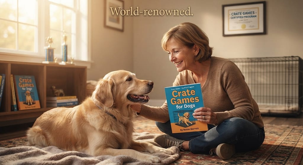 Susan Garrett photo Crate Games book. Text: "World-renowned."