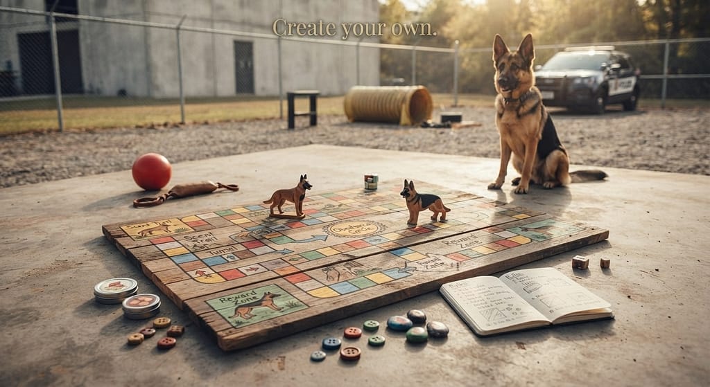 Board game graphic DIY board on floor. Text: "Create your own."