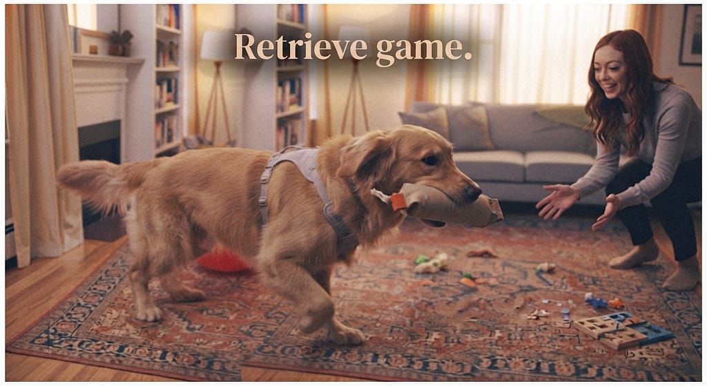 Hunting games photo Dog retrieving dummy. Text: "Retrieve games."