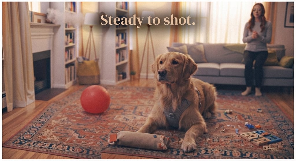 Gun dog photo Dog steady to shot. Text: "Steady to shot."