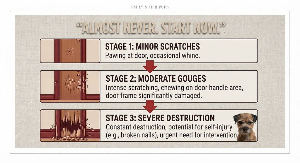 Warning graphic Gets worse without intervention. Text: "Almost never. Start now."