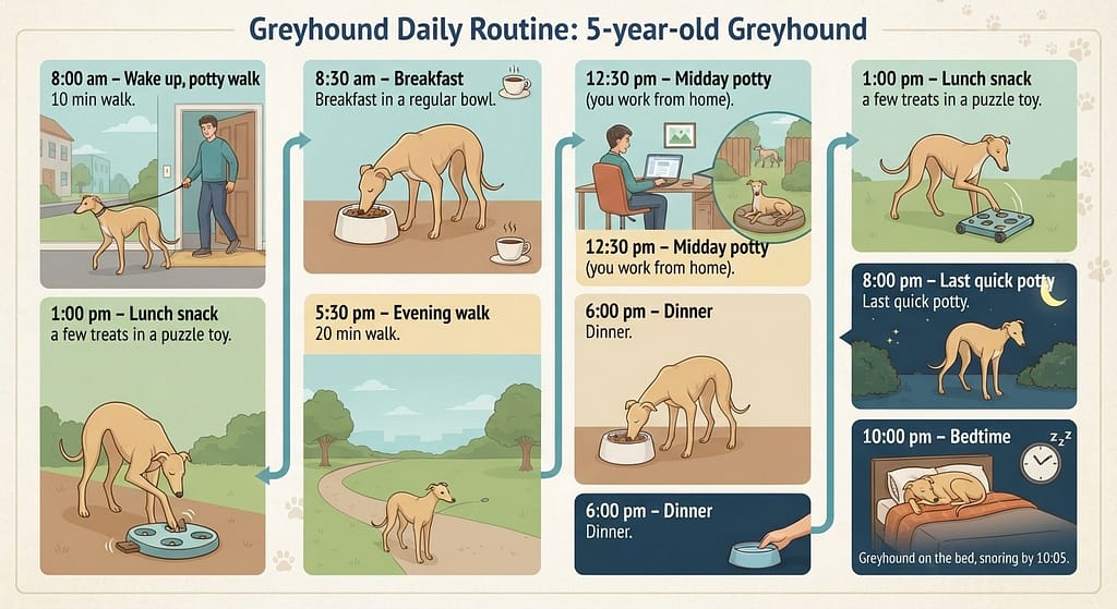 Greyhound daily routine graphic