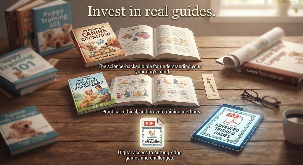 Book/PDF graphic Recommended books. Text: "Invest in real guides."