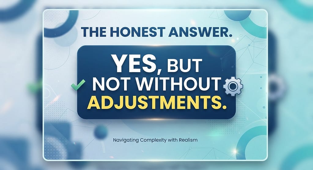 Honest answer graphic "Yes, but not without adjustments." Text: "The honest answer."