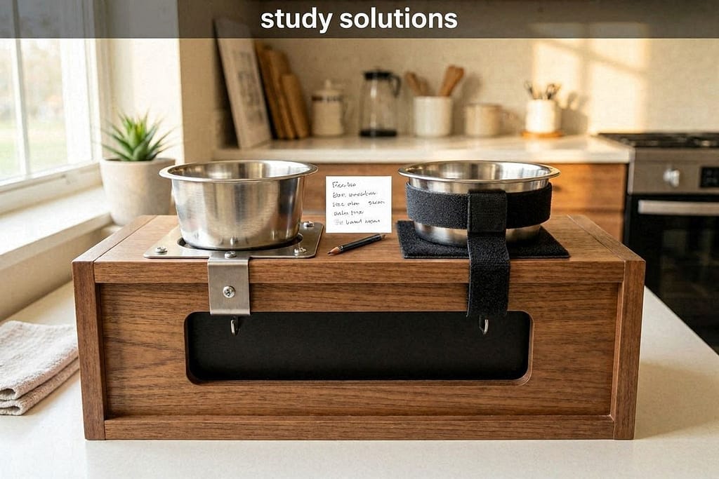 Screw-in bowl holder or stronger Velcro solution. Text: "Sturdy solutions."