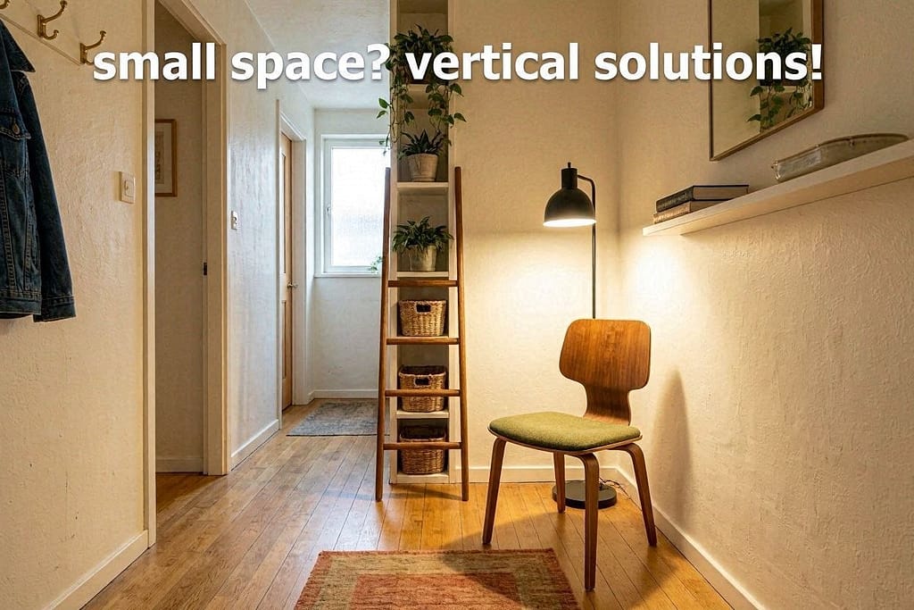 Micro-course photo Small hallway course with single chair and tunnel. Text: "Small space? Vertical solutions!"
