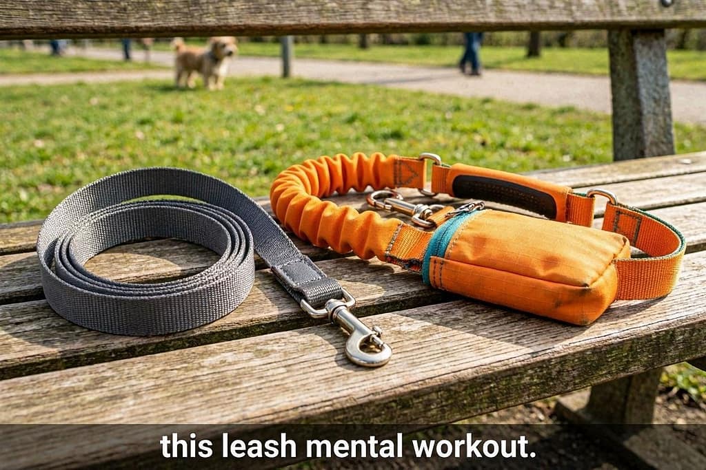 Two leashes: one for regular walks, one for Sniffari. Text: "This leash = mental workout."